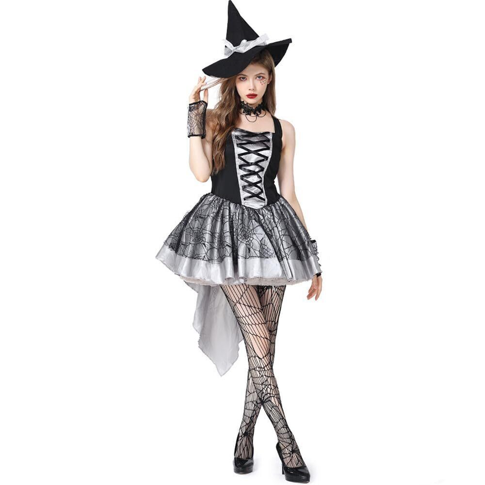 3897 Sexy Halloween Witch Costume - Cosplay Outfit With Hat, Black Lace